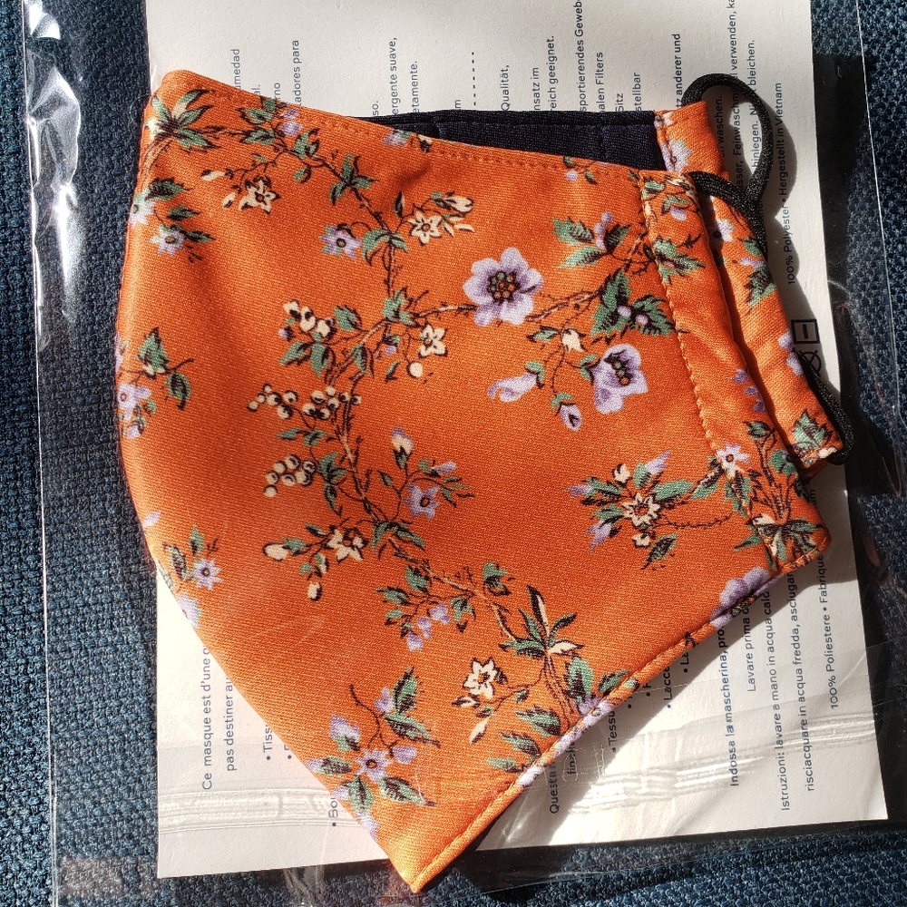 Tory Burch Designer Face Mask Floral Print Orange